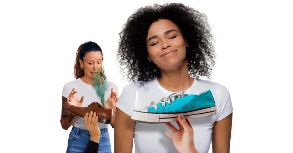 Reaktion på ildelugtende sko kontra friske sneakers
